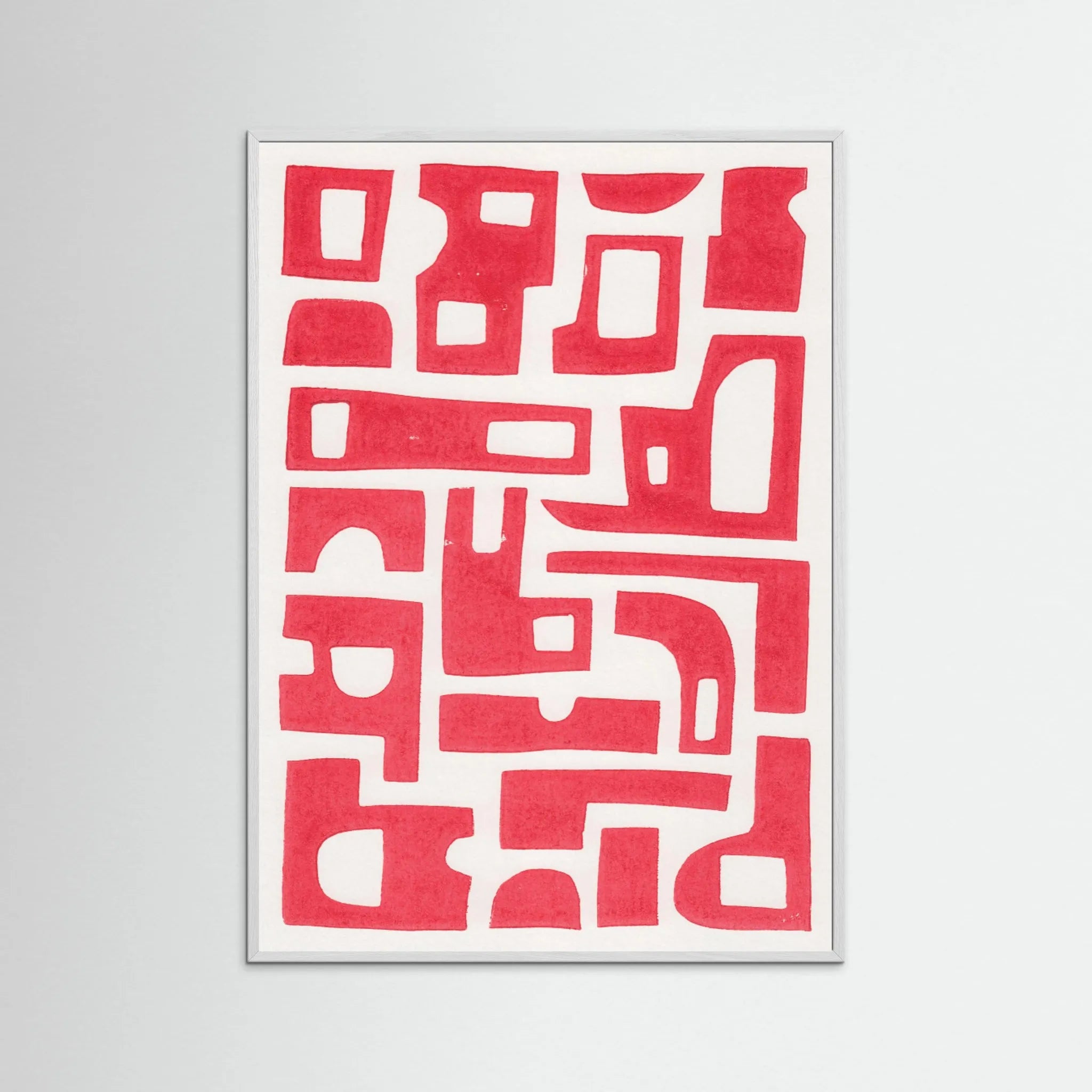 Red Abstract Shapes / Lino Print by Alisa Galitsyna