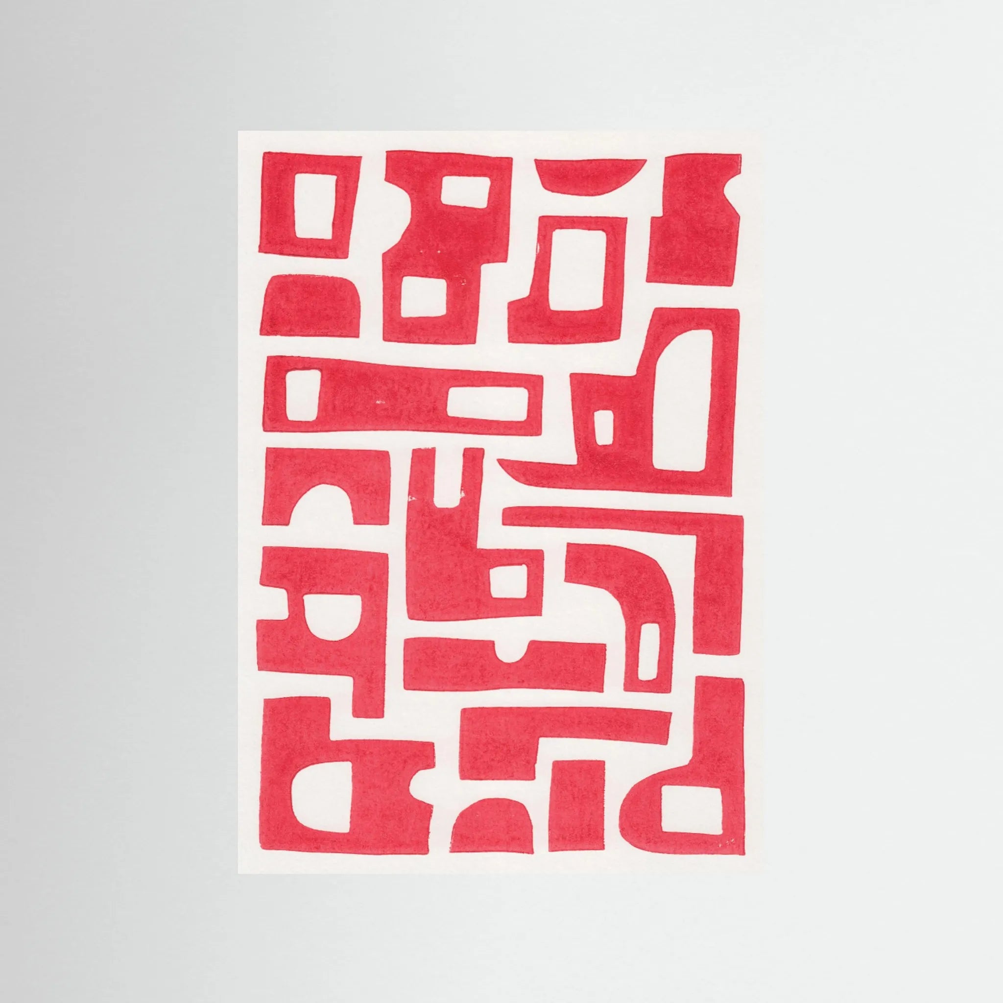 Red Abstract Shapes / Lino Print by Alisa Galitsyna