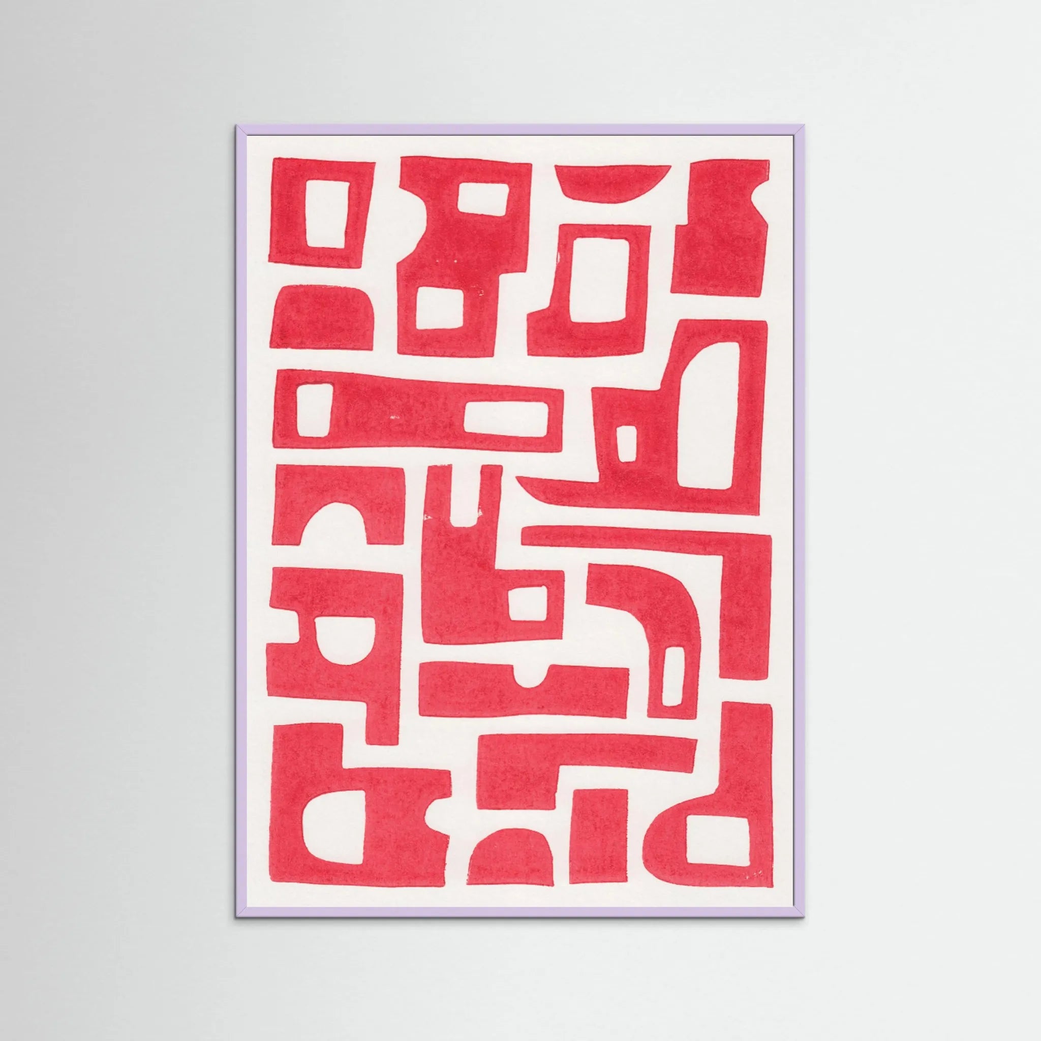 Red Abstract Shapes / Lino Print by Alisa Galitsyna
