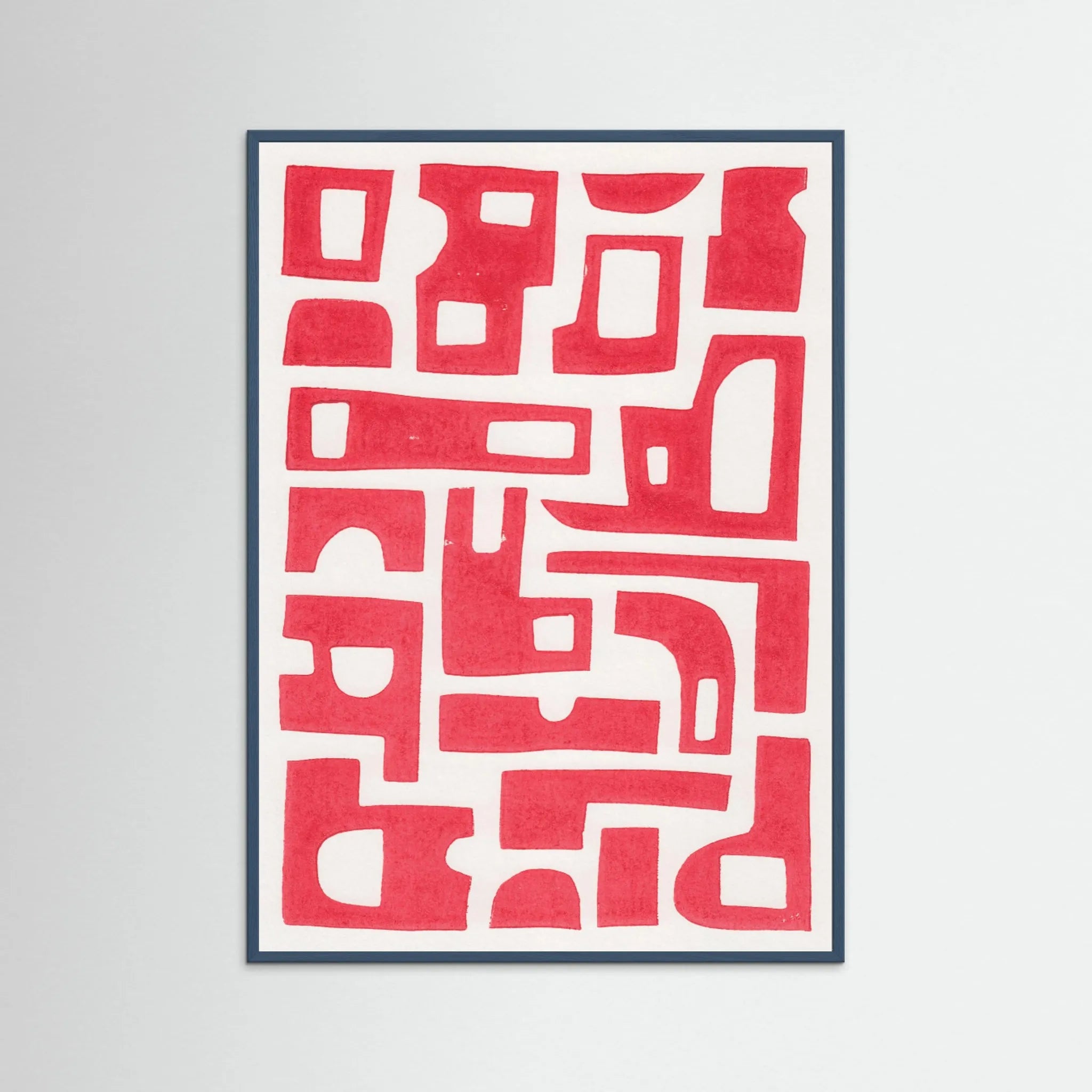 Red Abstract Shapes / Lino Print by Alisa Galitsyna