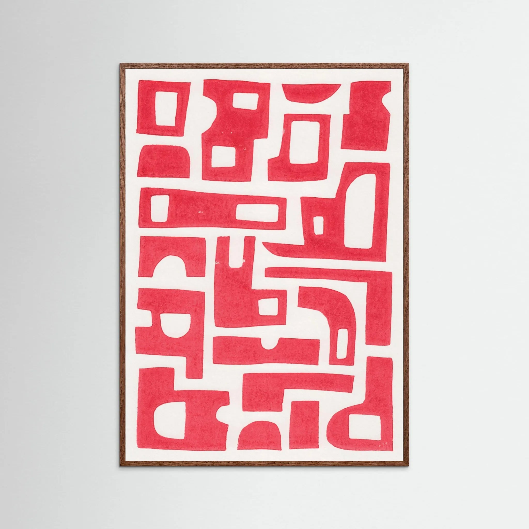 Red Abstract Shapes / Lino Print by Alisa Galitsyna
